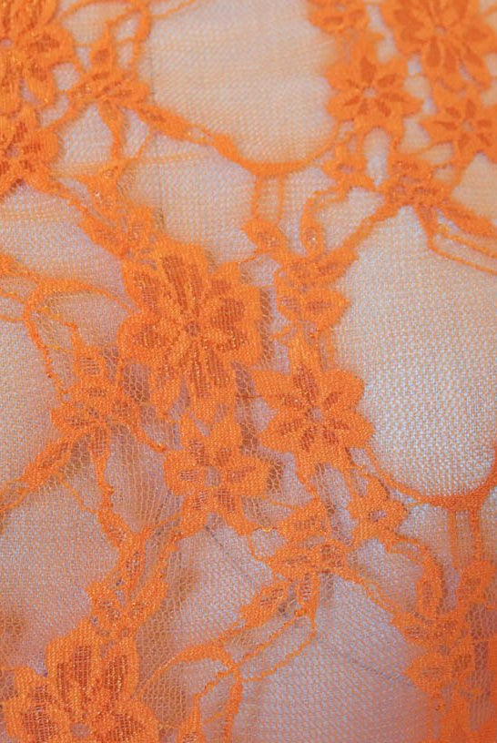 Petite Floral Stretch Lace in Orange. SL-108-ORG. - Boho Fabrics