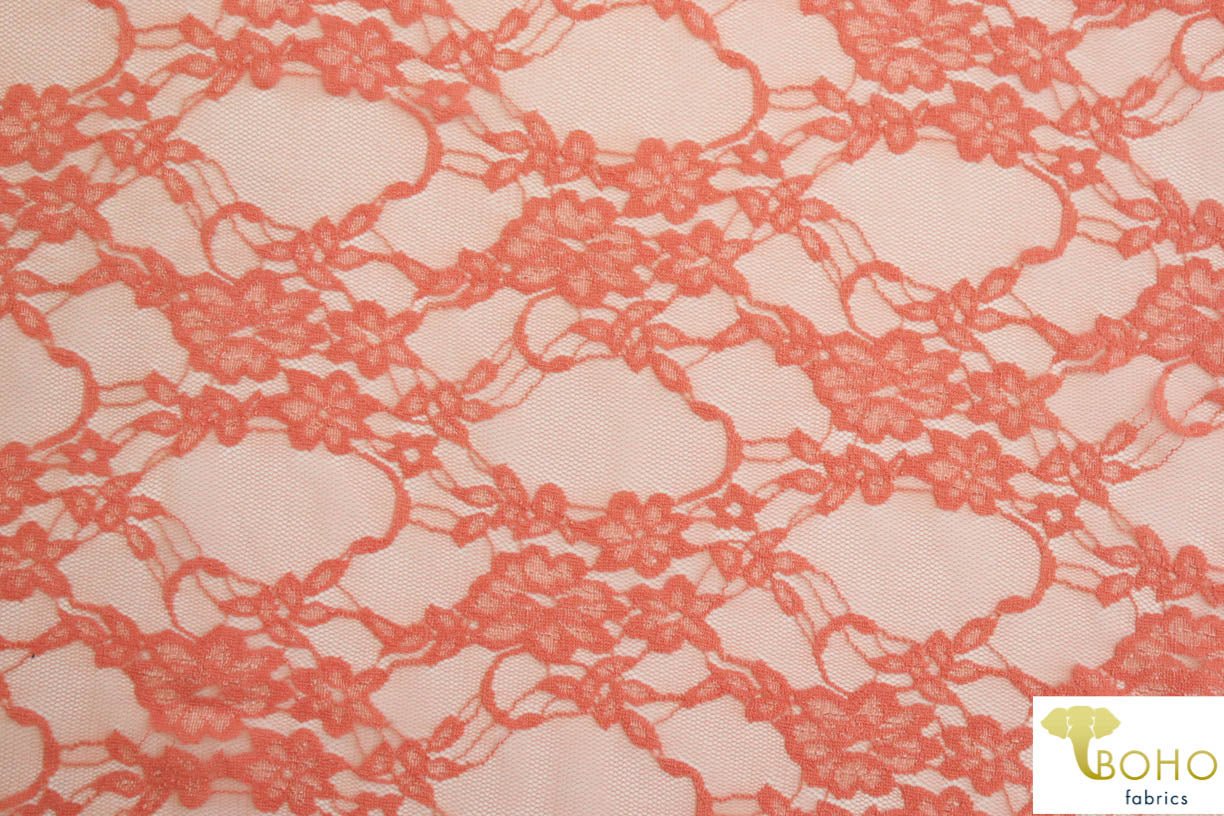 Petite Floral Stretch Lace in Peach. SL-108-PCH. - Boho Fabrics