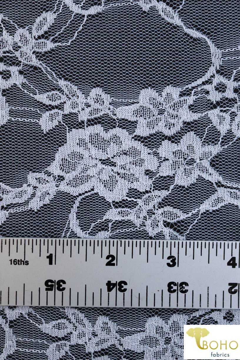 Petite Floral Stretch Lace in Pearl. SL-108-PRL. - Boho Fabrics