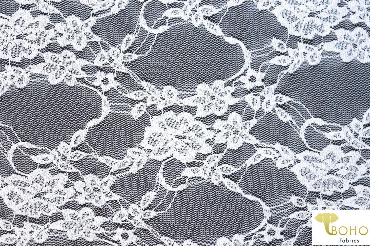 Petite Floral Stretch Lace in Pearl. SL-108-PRL. - Boho Fabrics