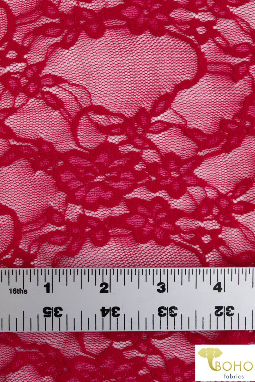 Petite Floral Stretch Lace in Red. SL-108-RED. - Boho Fabrics