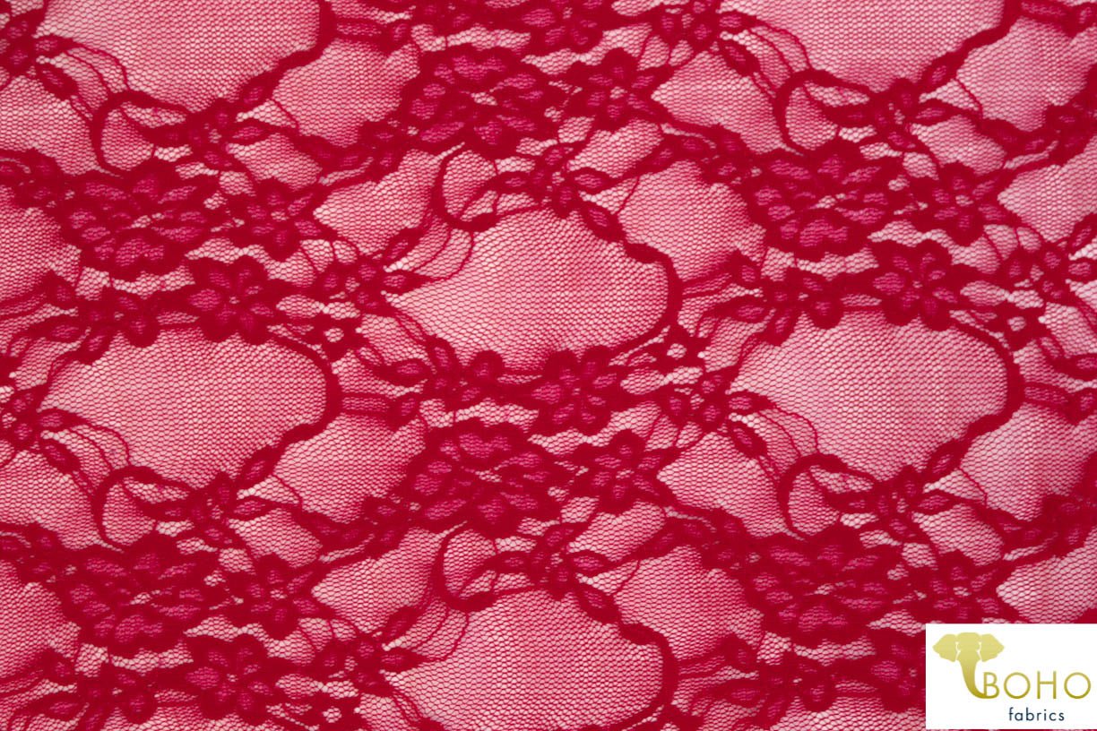 Petite Floral Stretch Lace in Red. SL-108-RED. - Boho Fabrics