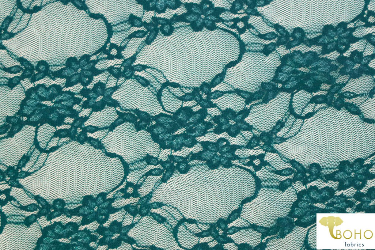 Petite Floral Stretch Lace in Teal. SL-108-TEAL. - Boho Fabrics
