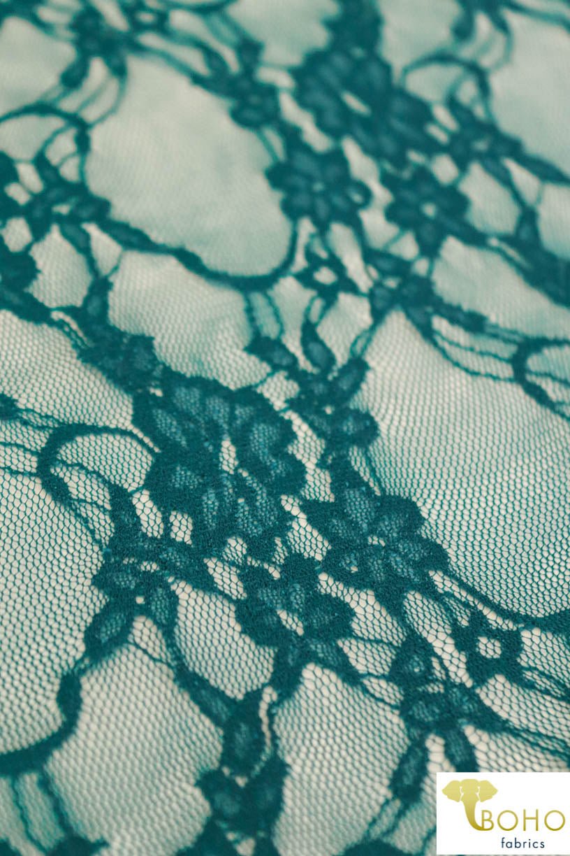 Petite Floral Stretch Lace in Teal. SL-108-TEAL. - Boho Fabrics