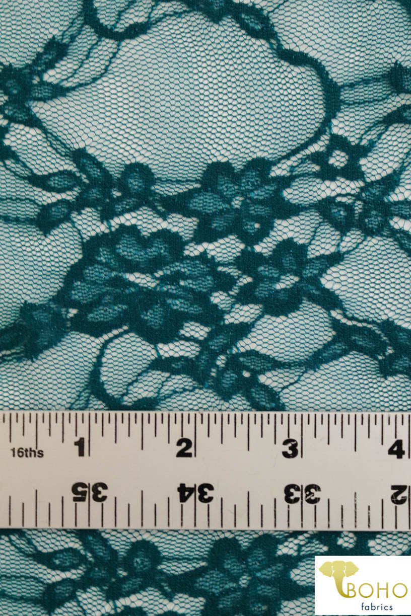 Petite Floral Stretch Lace in Teal. SL-108-TEAL. - Boho Fabrics