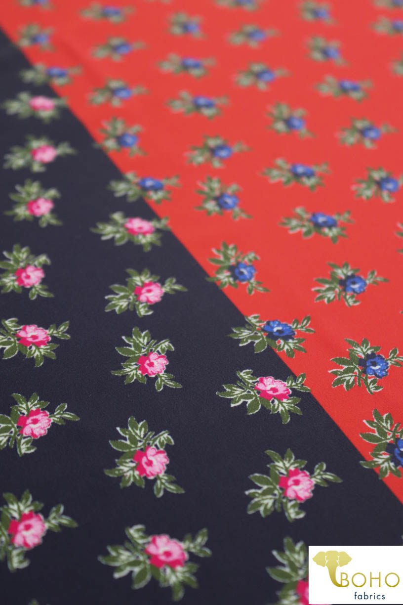Petite Florals in Red & Navy Colorway. Split Print Swim/Activewear. SW-021 - Boho Fabrics