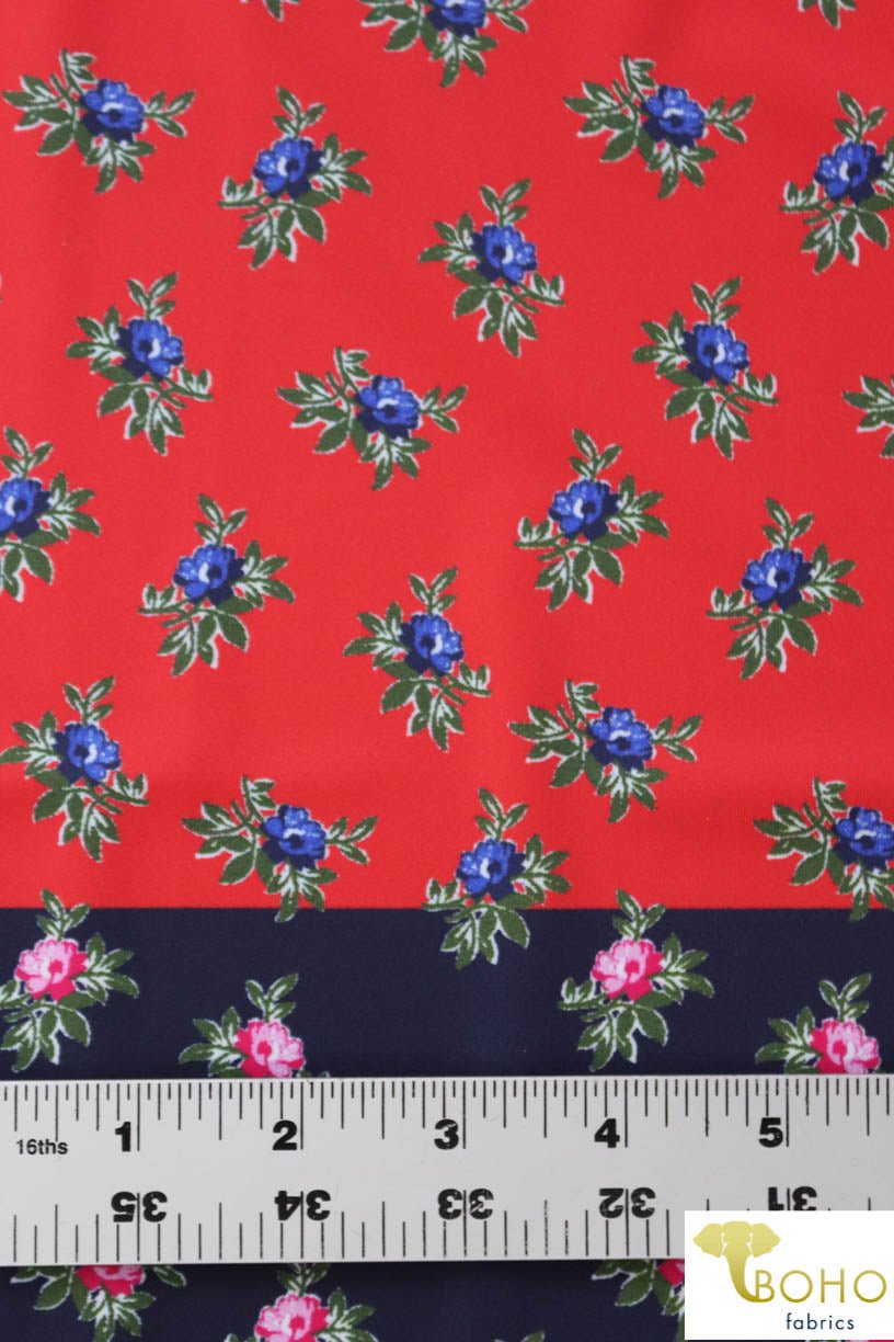 Petite Florals in Red & Navy Colorway. Split Print Swim/Activewear. SW-021 - Boho Fabrics