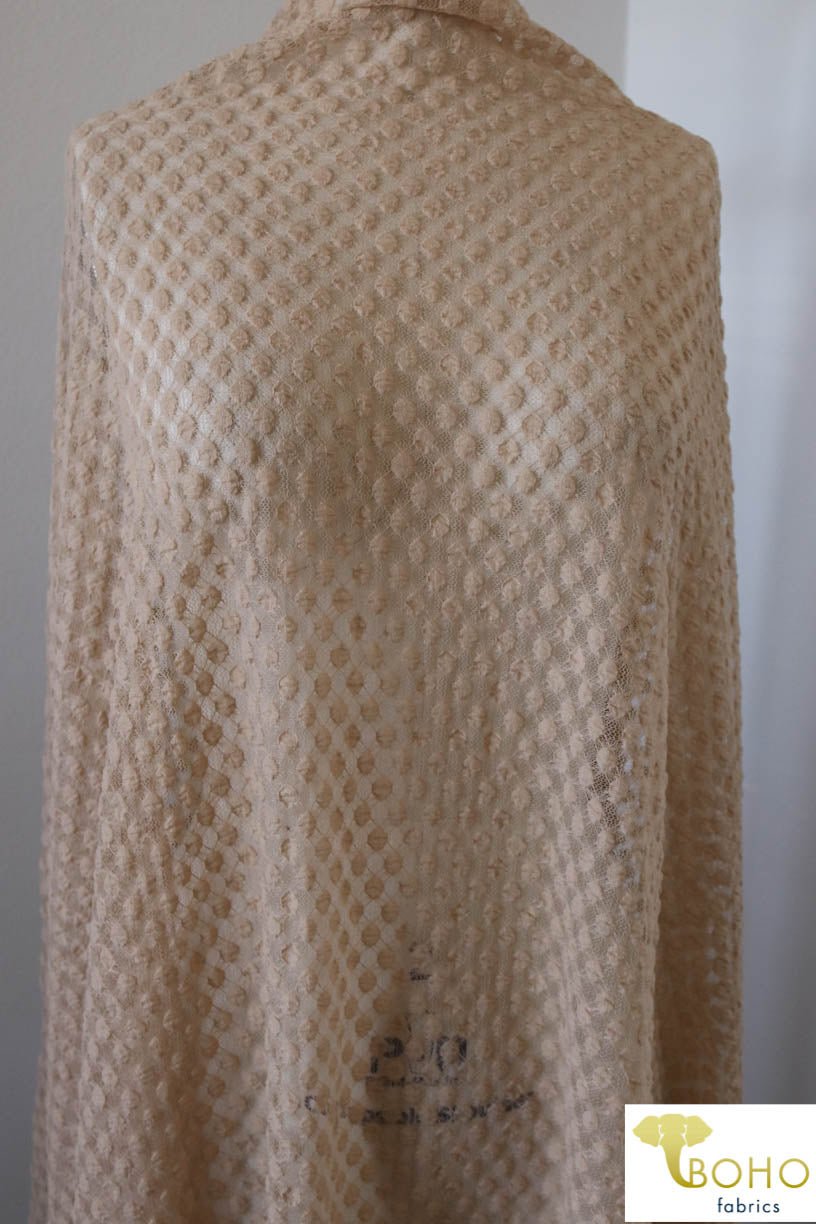 Petite Polka Dot in Beige. Stretch Lace. SL-111-BRWN - Boho Fabrics