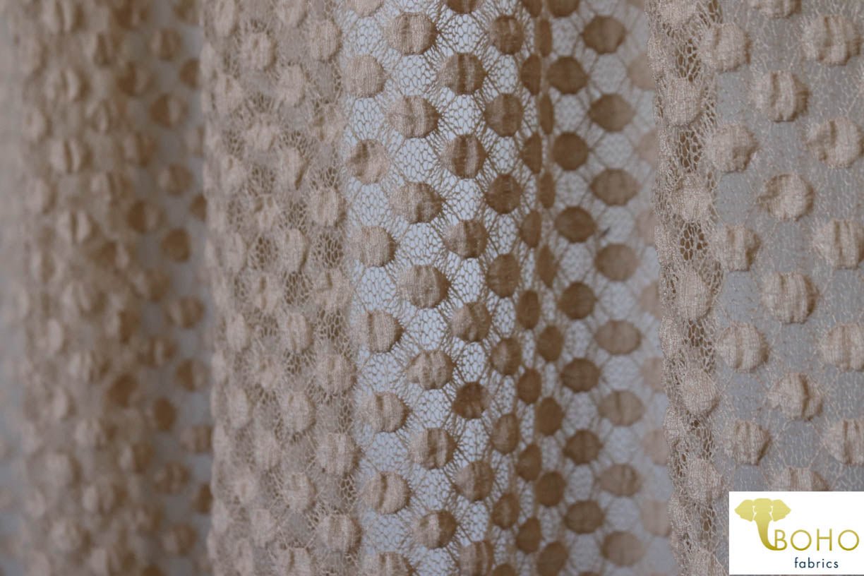 Petite Polka Dot in Beige. Stretch Lace. SL-111-BRWN - Boho Fabrics