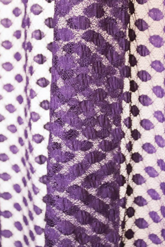 Petite Polka Dot in Plum Purple. Stretch Lace. SL-111-PURP - Boho Fabrics