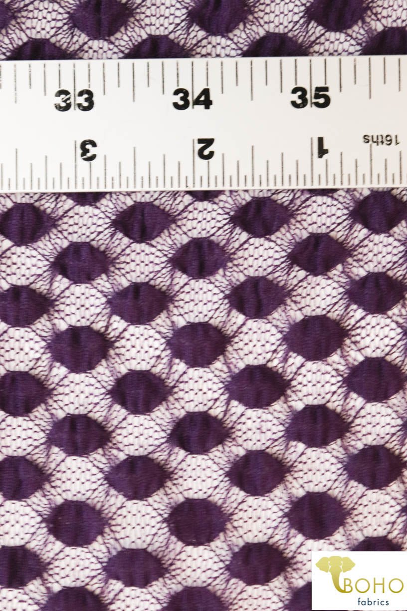 Petite Polka Dot in Plum Purple. Stretch Lace. SL-111-PURP - Boho Fabrics