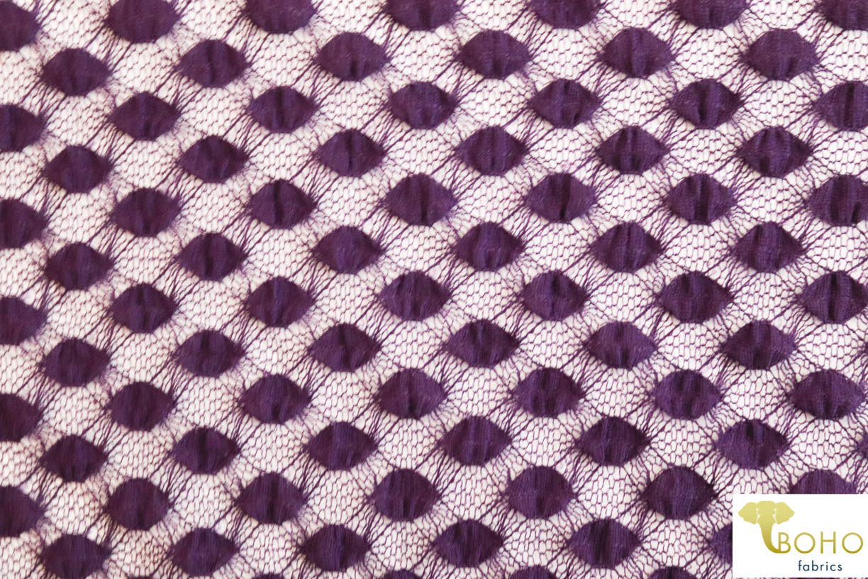 Petite Polka Dot in Plum Purple. Stretch Lace. SL-111-PURP - Boho Fabrics