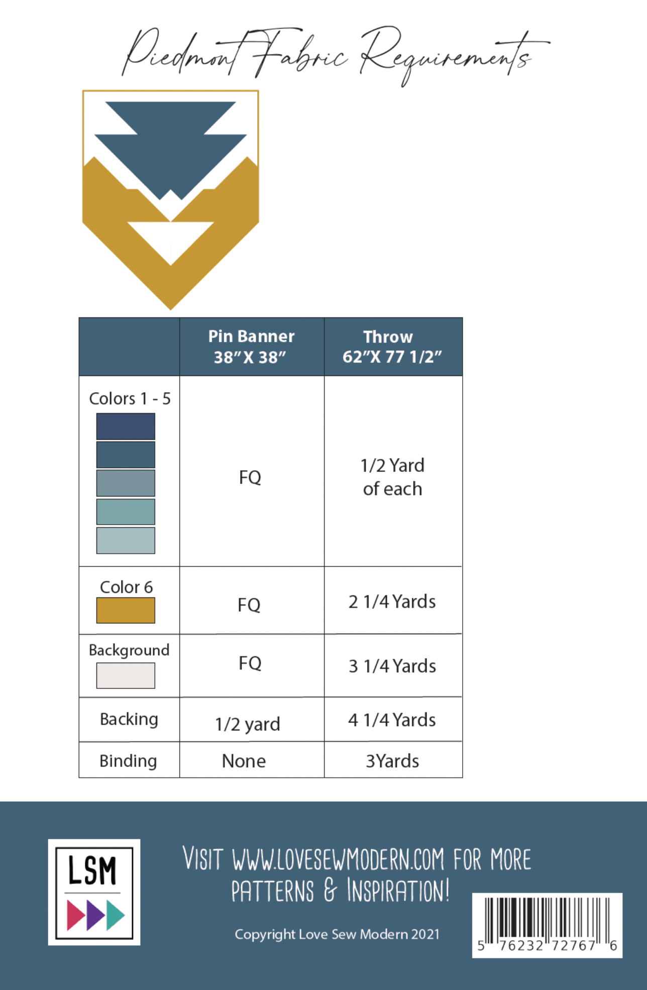 Piedmont Quilt Pattern - Boho Fabrics - Sewing Patterns