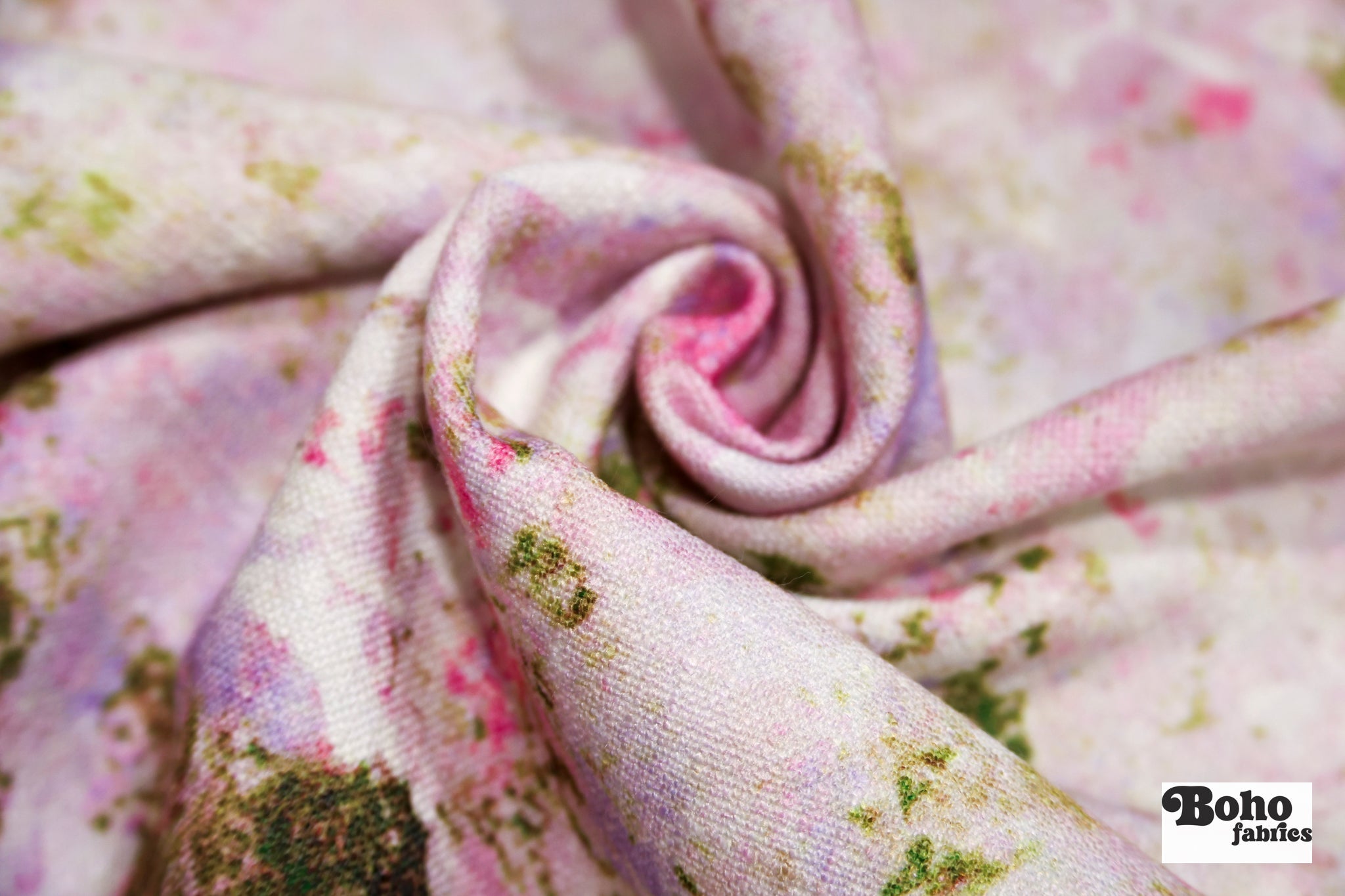 Pink Abstract Pressed Floral Burst Linen-Look Canvas Woven Fabric - Boho Fabrics - Home Dec. & Upholstery Fabric