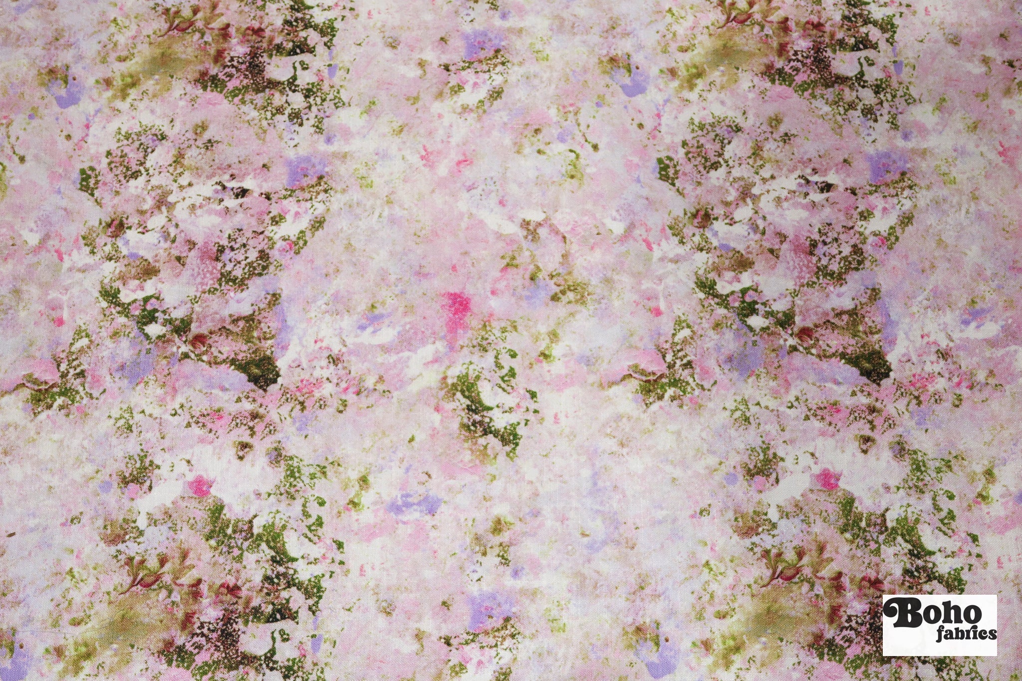 Pink Abstract Pressed Floral Burst Linen-Look Canvas Woven Fabric - Boho Fabrics - Home Dec. & Upholstery Fabric