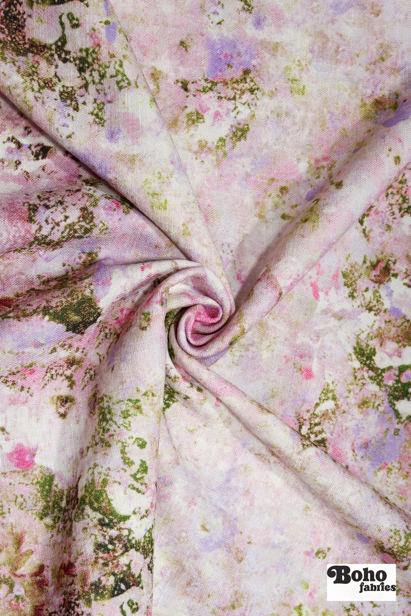 Pink Abstract Pressed Floral Burst Linen-Look Canvas Woven Fabric - Boho Fabrics - Home Dec. & Upholstery Fabric