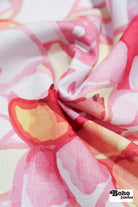 Pink, Abstract Watercolor Floral Linen-Look Woven Fabric - Boho Fabrics - Home Dec. & Upholstery Fabric