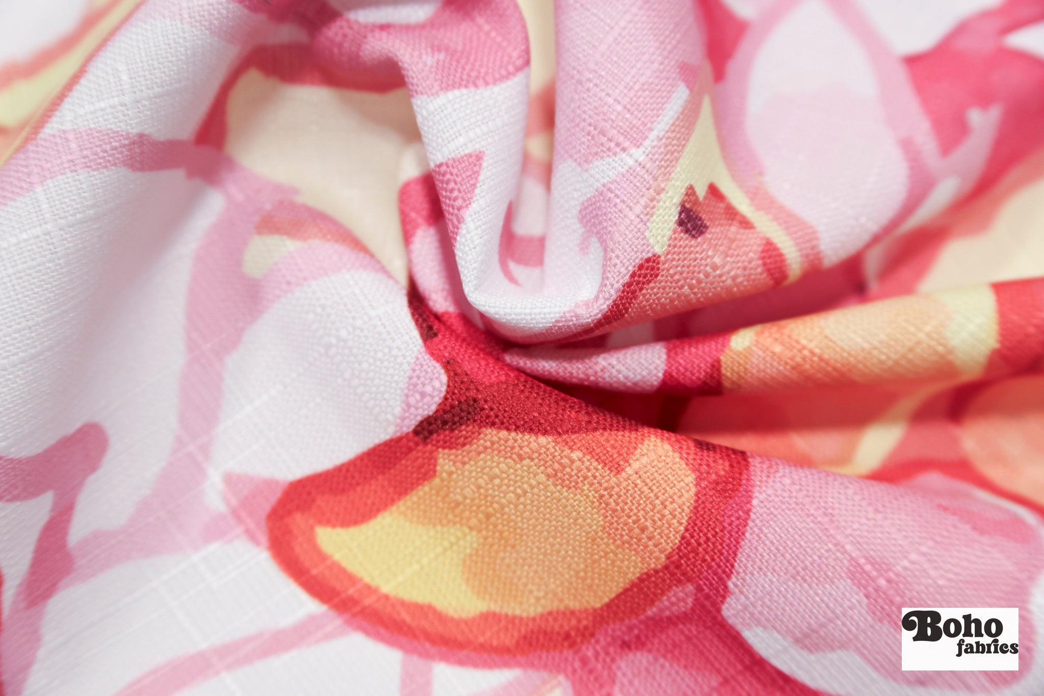 Pink, Abstract Watercolor Floral Linen-Look Woven Fabric - Boho Fabrics - Home Dec. & Upholstery Fabric