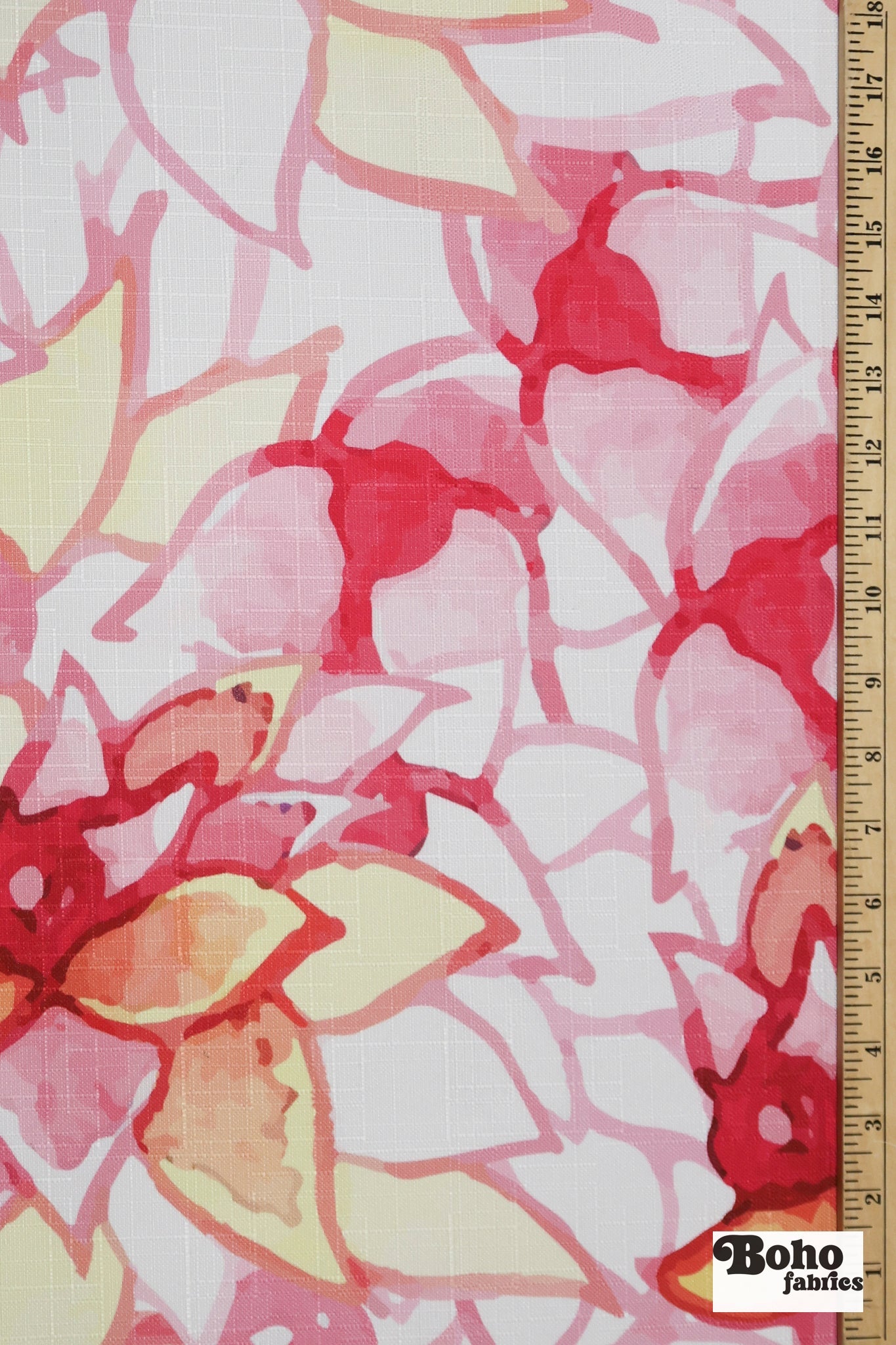 Pink, Abstract Watercolor Floral Linen-Look Woven Fabric - Boho Fabrics - Home Dec. & Upholstery Fabric