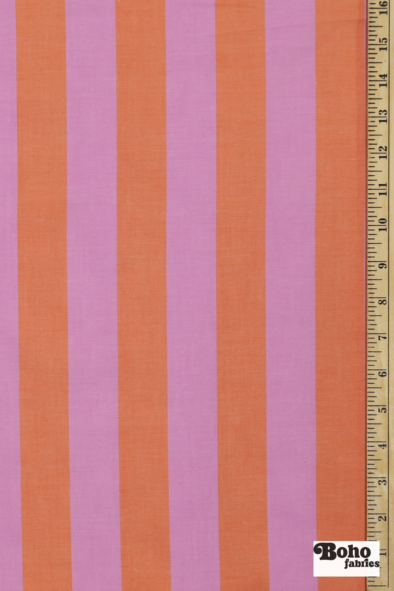 Pink and Orange 1 3/8" Wide Striped Cotton Shirting Woven Fabric - Boho Fabrics - Woven, Fabric