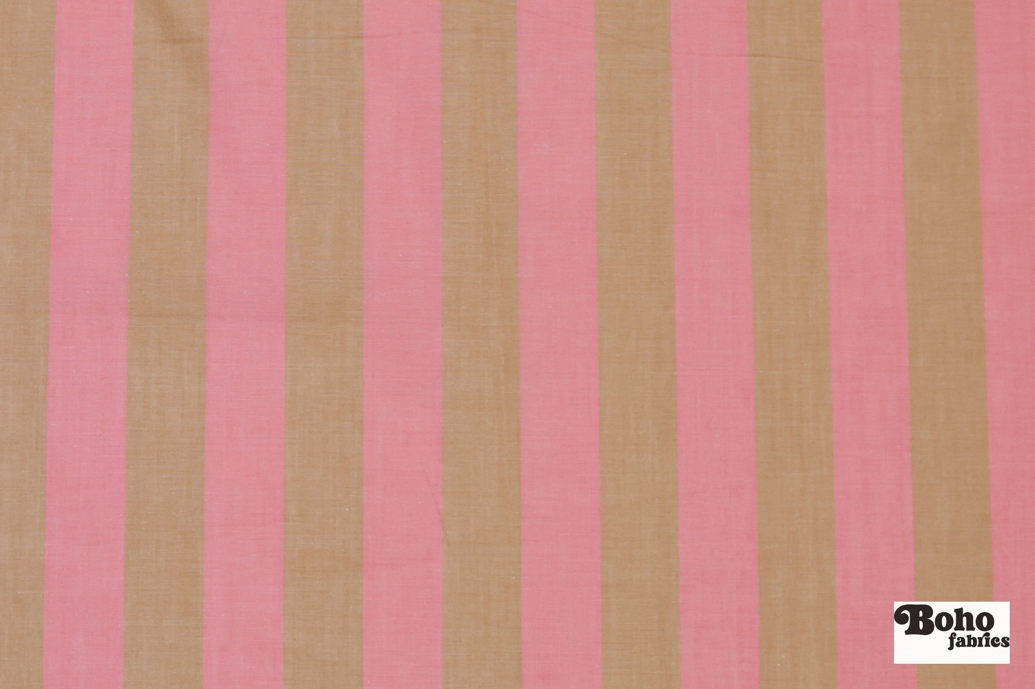 Pink and Tan 1" Wide Striped Cotton Shirting Woven Fabric - Boho Fabrics - Shirting, Woven