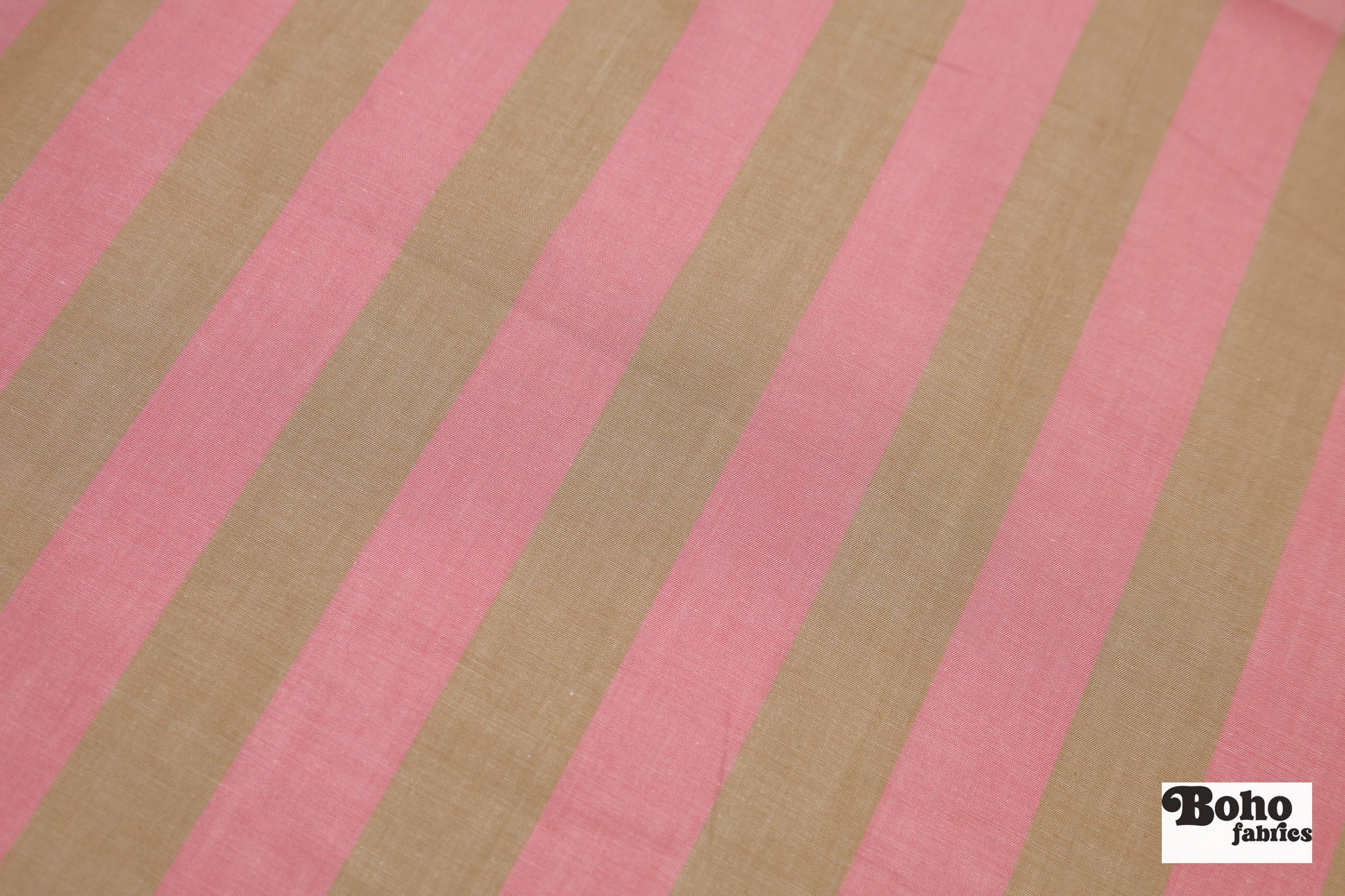 Pink and Tan 1" Wide Striped Cotton Shirting Woven Fabric - Boho Fabrics - Shirting, Woven