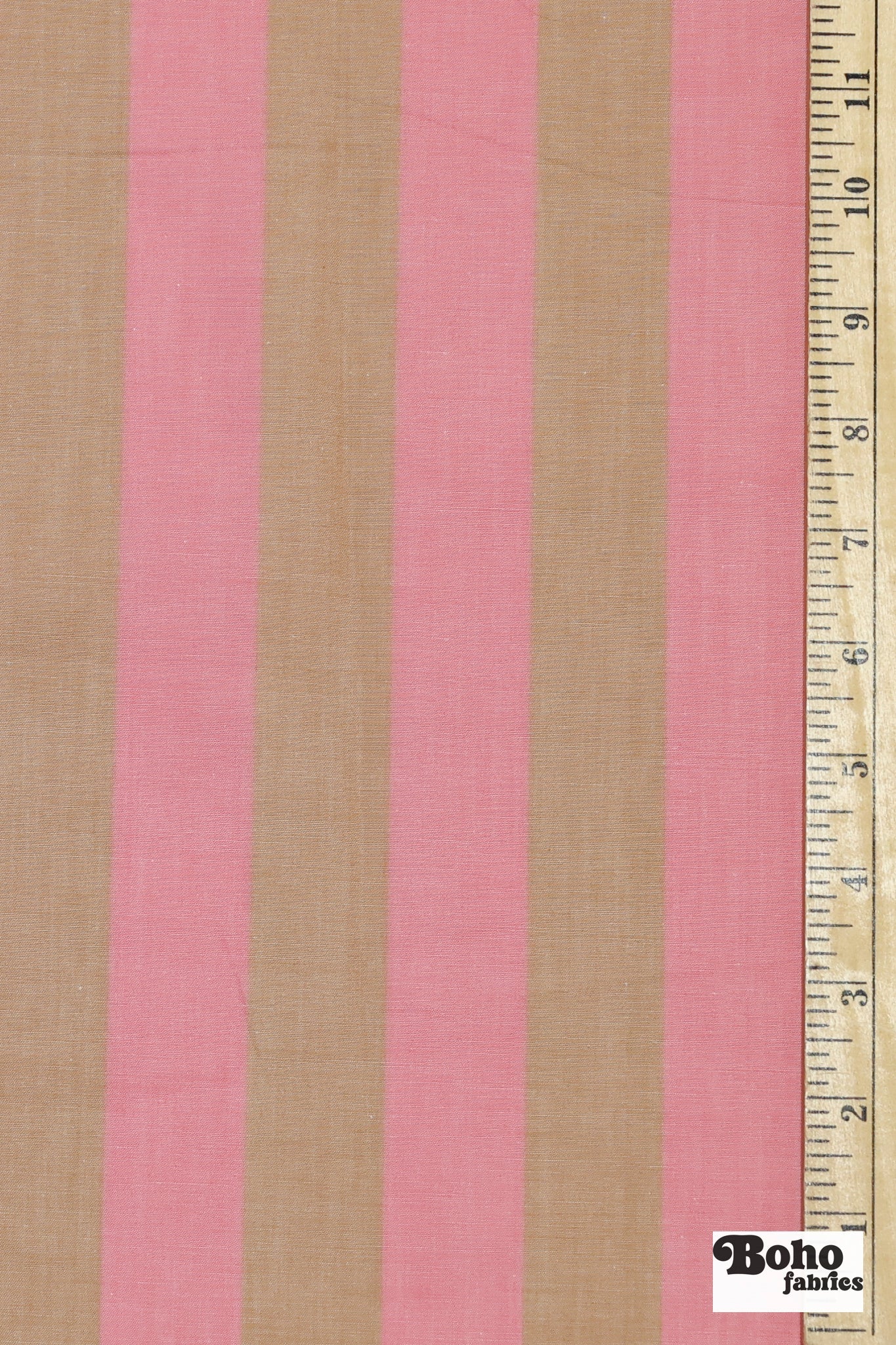 Pink and Tan 1" Wide Striped Cotton Shirting Woven Fabric - Boho Fabrics - Shirting, Woven