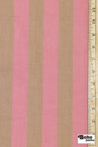 Pink and Tan 1" Wide Striped Cotton Shirting Woven Fabric - Boho Fabrics - Shirting, Woven
