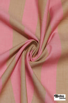 Pink and Tan 1" Wide Striped Cotton Shirting Woven Fabric - Boho Fabrics - Shirting, Woven