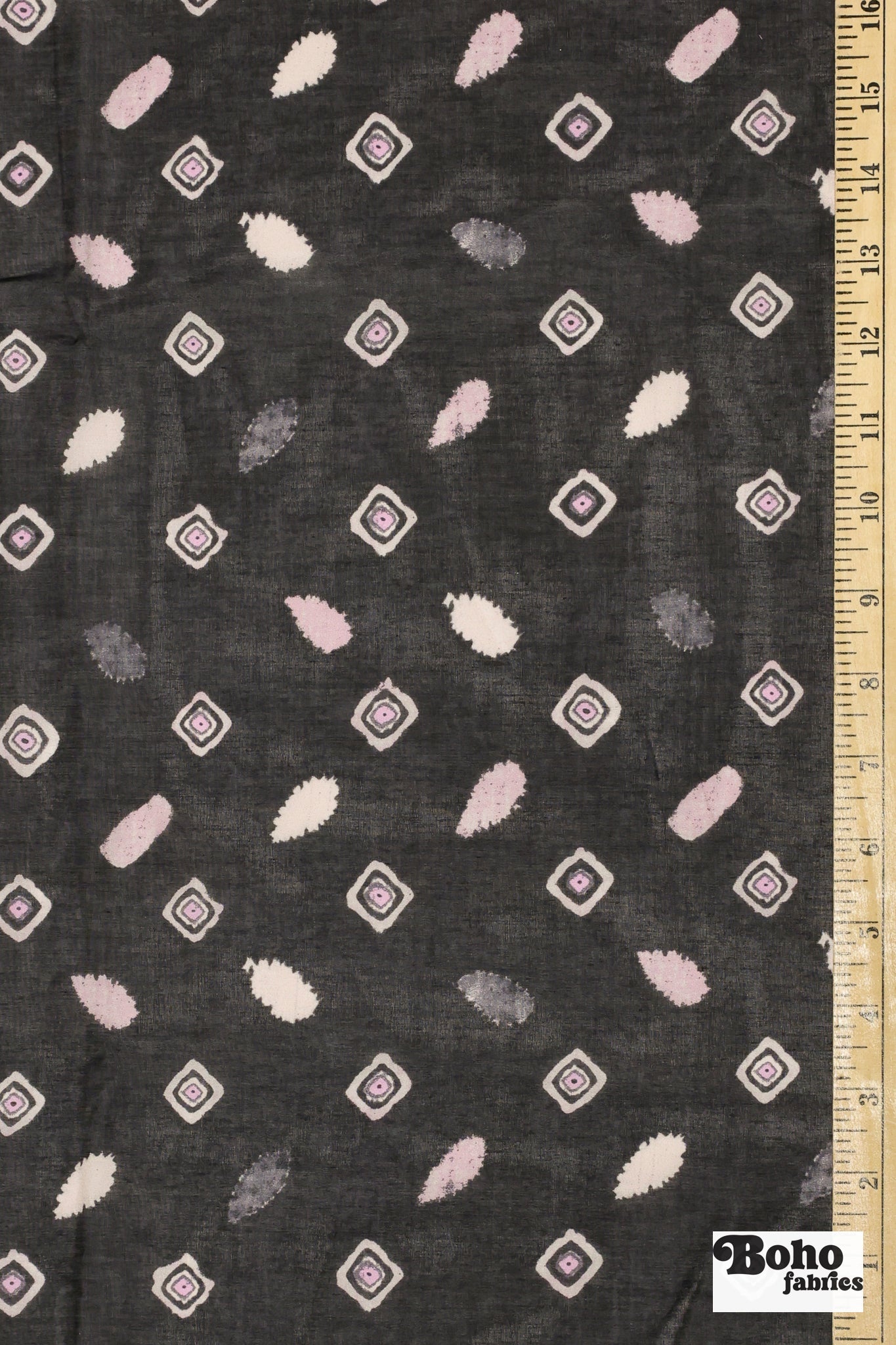 Pink & Black Concentric Diamonds Silk Fabric Pre - Cuts - Boho Fabrics - Woven Fabric