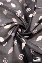 Pink & Black Concentric Diamonds Silk Fabric Pre - Cuts - Boho Fabrics - Woven Fabric