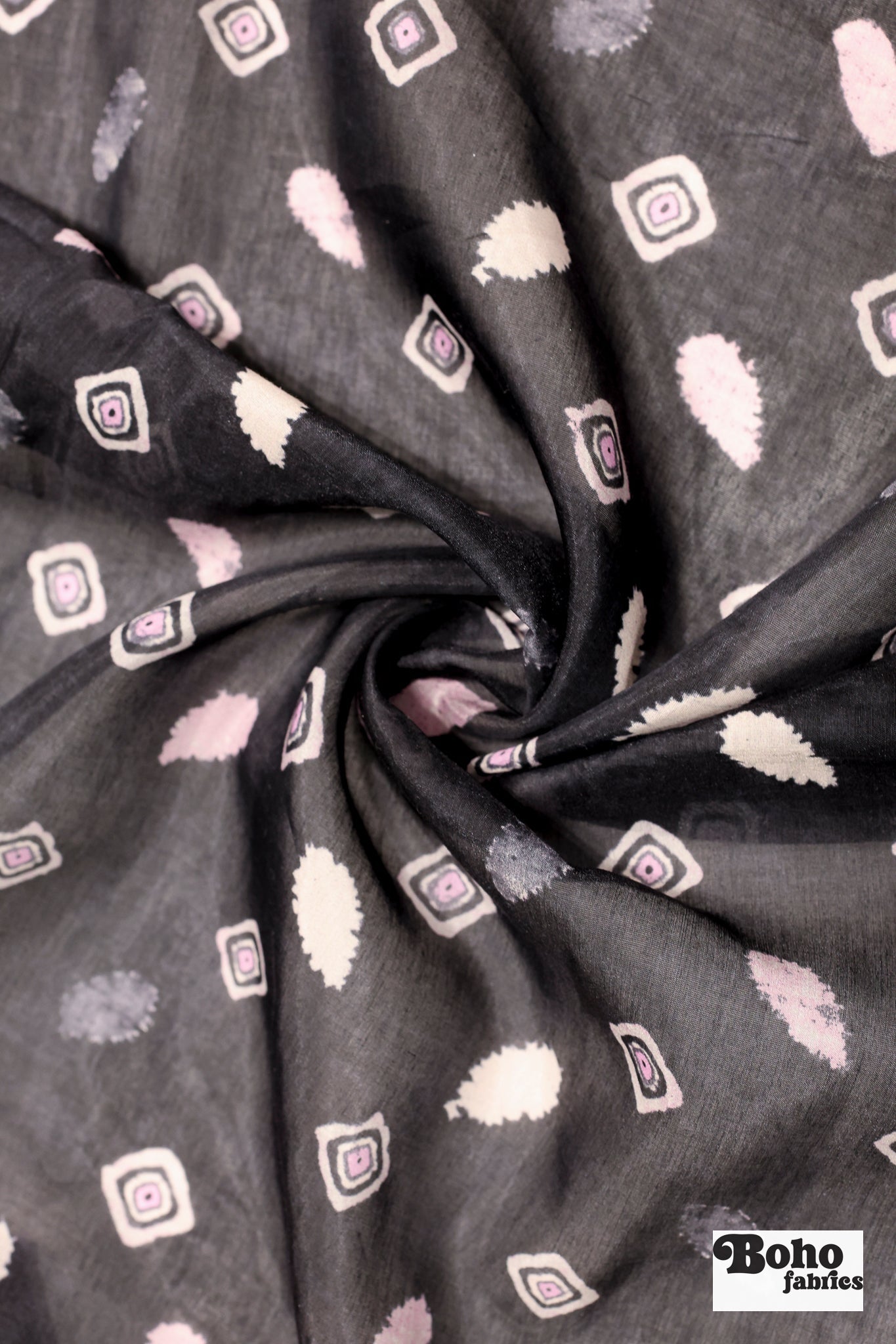 Pink & Black Concentric Diamonds Silk Fabric Pre - Cuts - Boho Fabrics - Woven Fabric