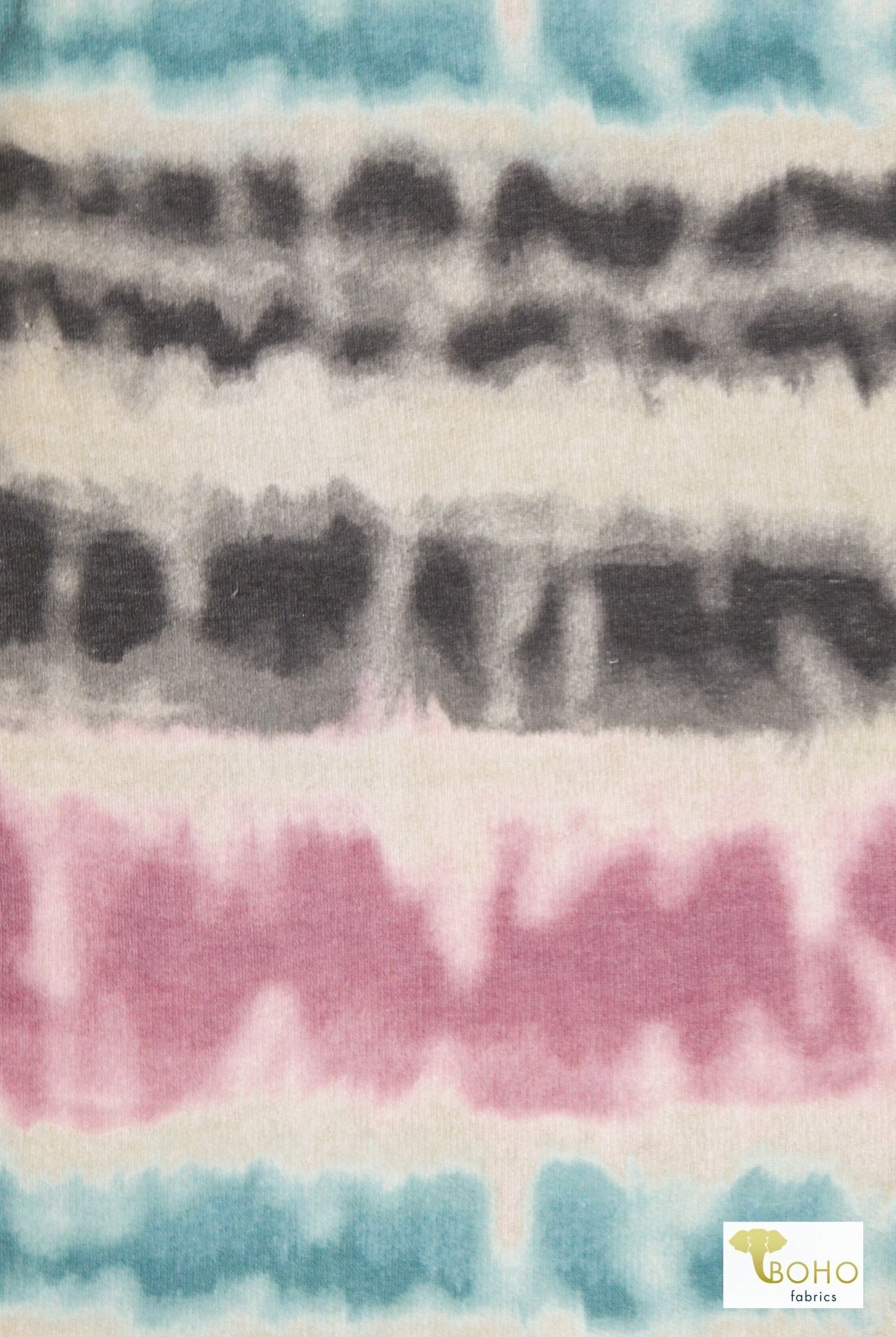Pink, Blue & Gray Ombre Stripes, French Terry Printed Knit Fabric - Boho Fabrics