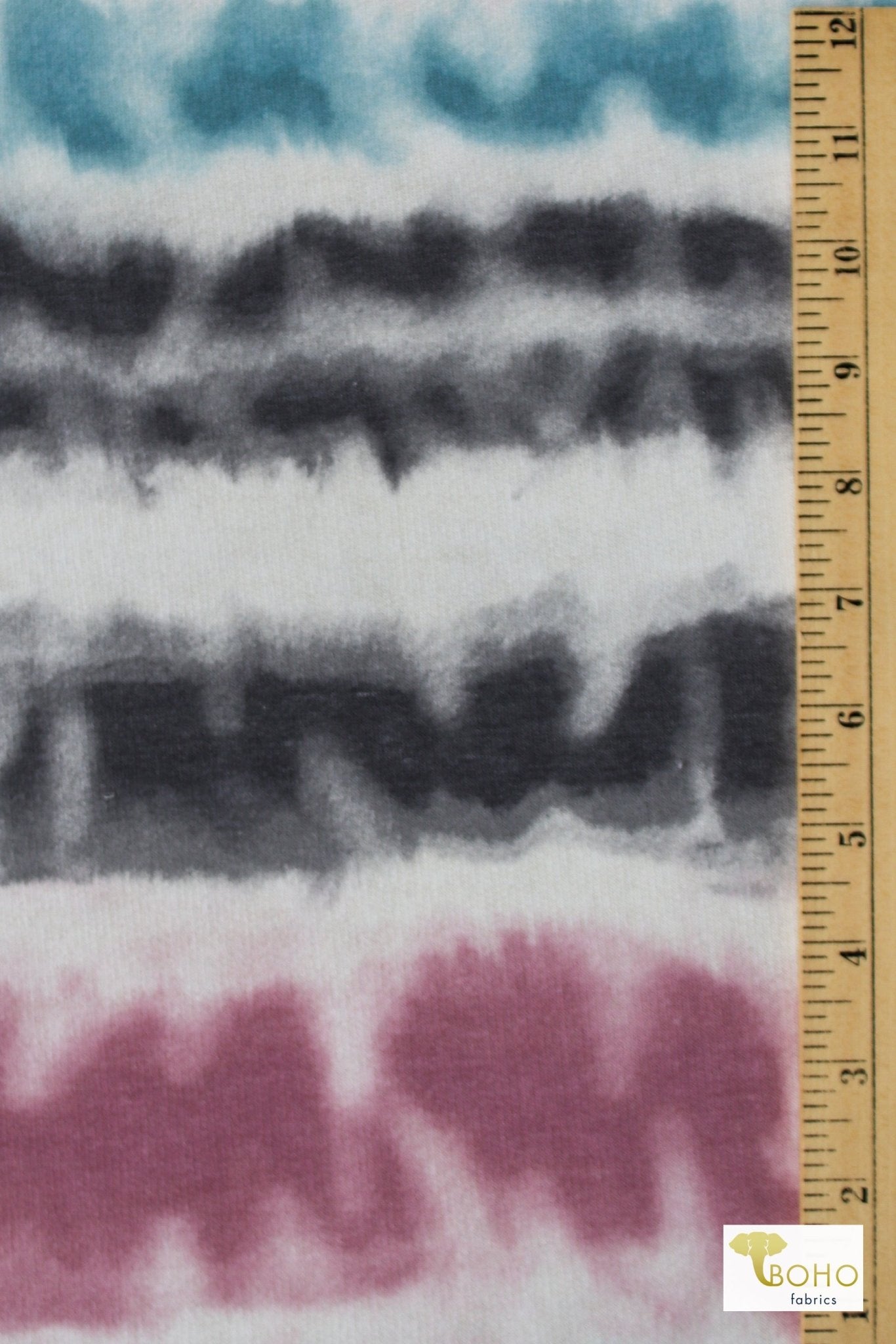 Pink, Blue & Gray Ombre Stripes, French Terry Printed Knit Fabric - Boho Fabrics