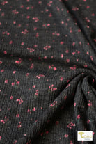 Pink Florals on Gray, Pointelle Rib Knit - Boho Fabrics