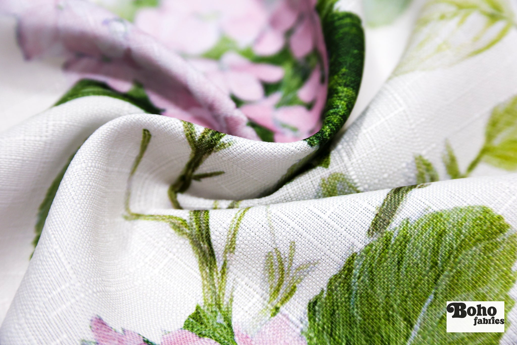 Pink Hydrangeas Linen-Look Woven Fabric - Boho Fabrics - Home Dec. & Upholstery Fabric