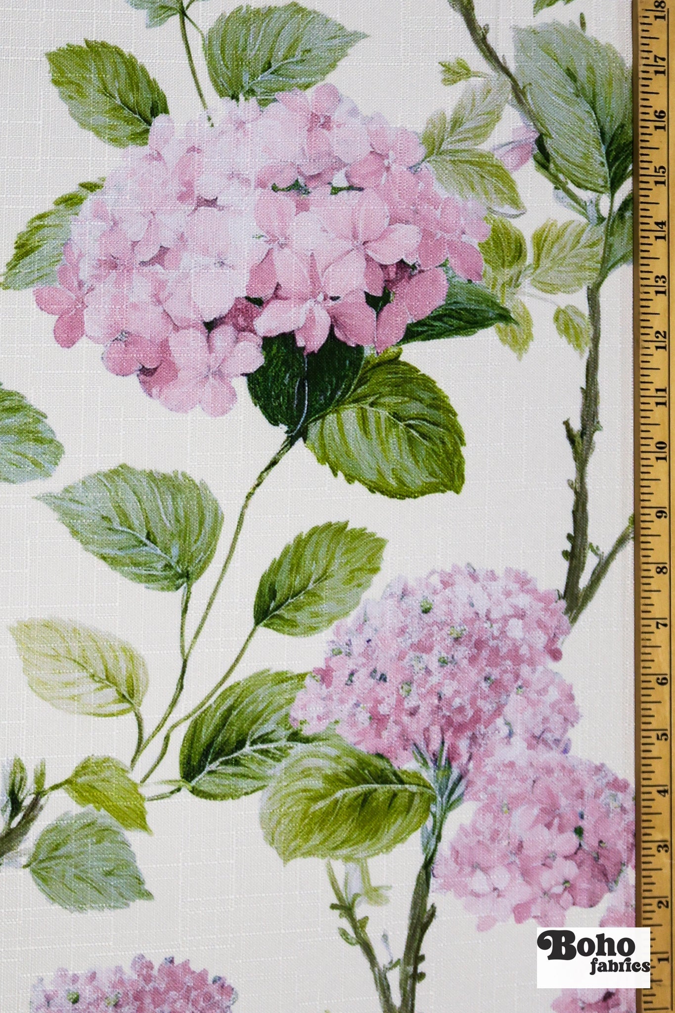 Pink Hydrangeas Linen-Look Woven Fabric - Boho Fabrics - Home Dec. & Upholstery Fabric