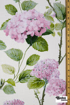 Pink Hydrangeas Linen-Look Woven Fabric - Boho Fabrics - Home Dec. & Upholstery Fabric