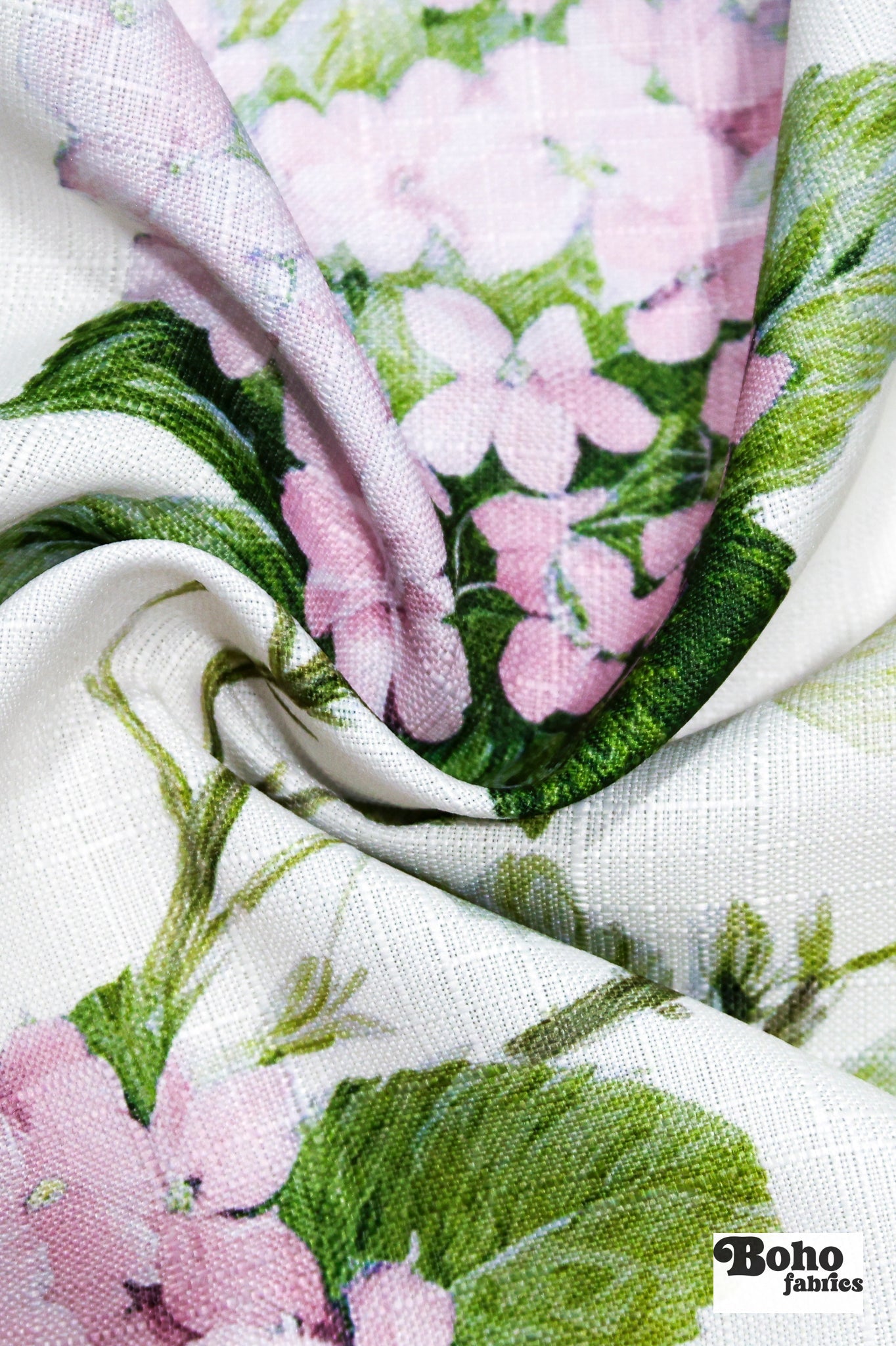 Pink Hydrangeas Linen-Look Woven Fabric - Boho Fabrics - Home Dec. & Upholstery Fabric