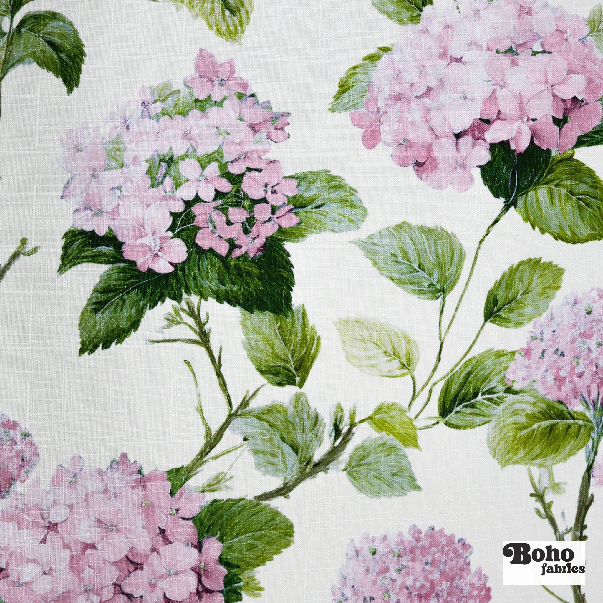 Pink Hydrangeas Linen-Look Woven Fabric - Boho Fabrics - Home Dec. & Upholstery Fabric