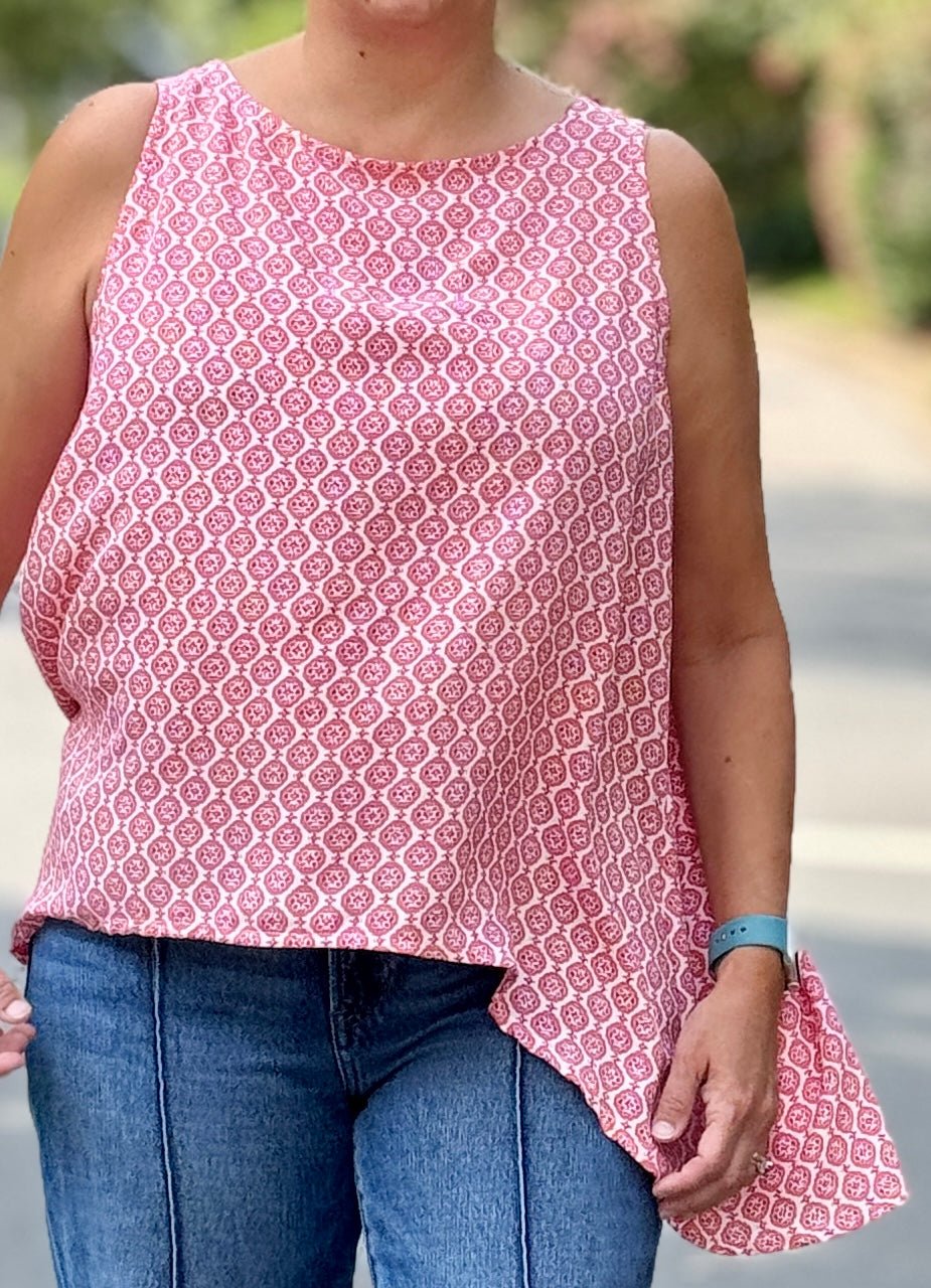 Pink Ibiza, Double Border, Rayon Challis Woven Print - Boho Fabrics - Challis, Woven