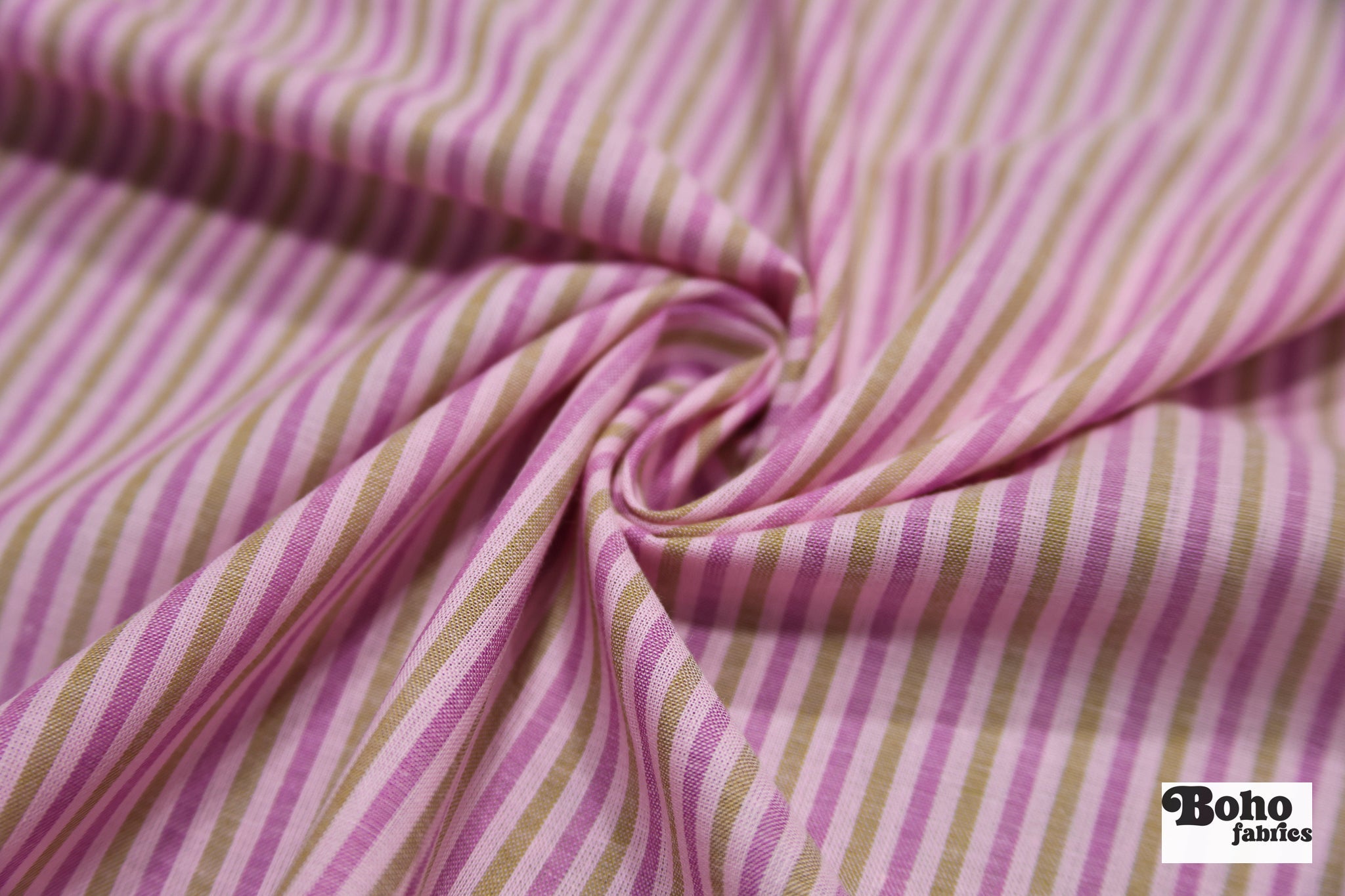 Pink & Khaki Stripes Woven Fabric - Boho Fabrics - Woven Fabric