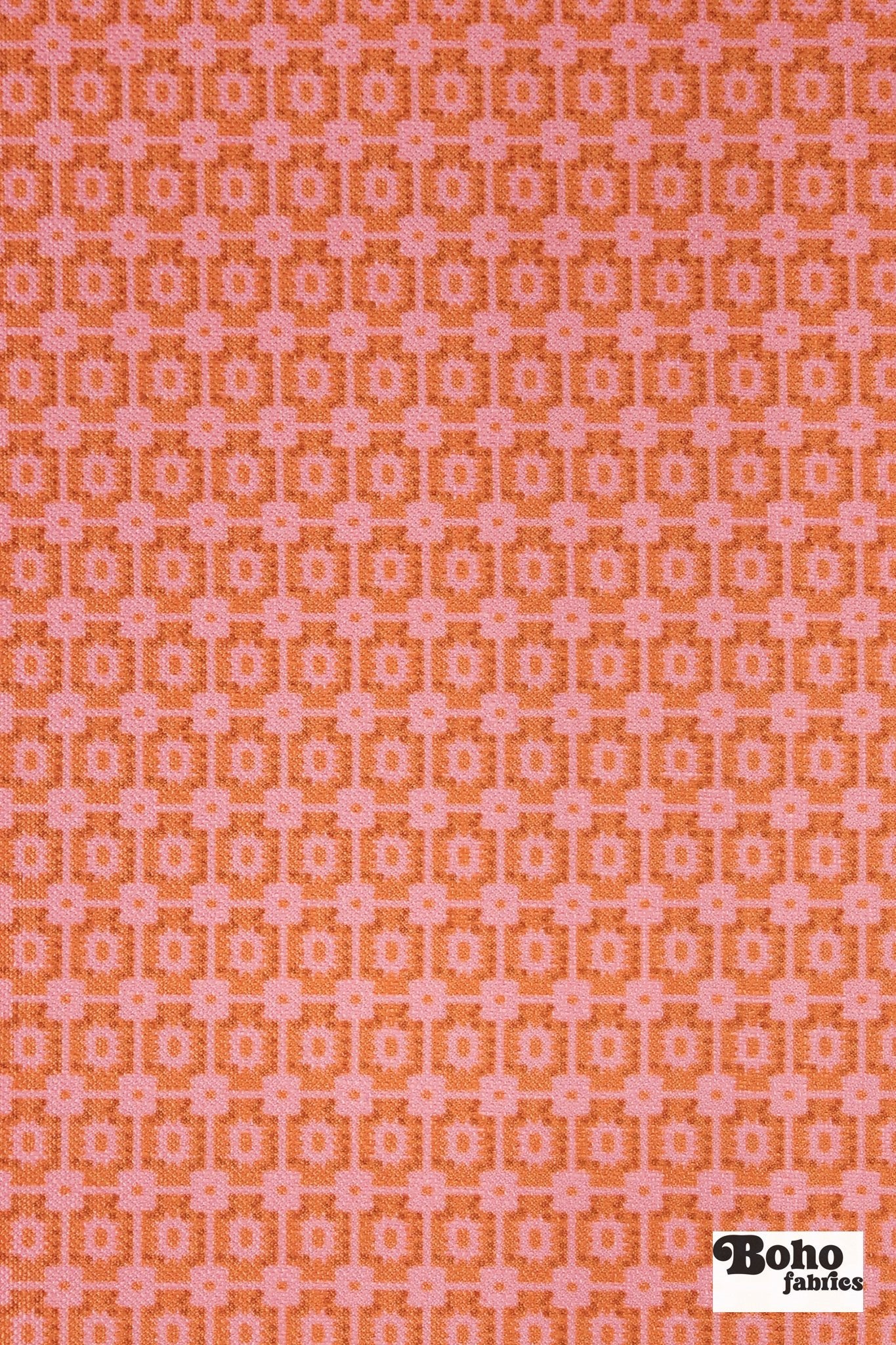 Pink & Orange, Geometric Linen-Look Woven Fabric - Boho Fabrics - Home Dec. & Upholstery Fabric
