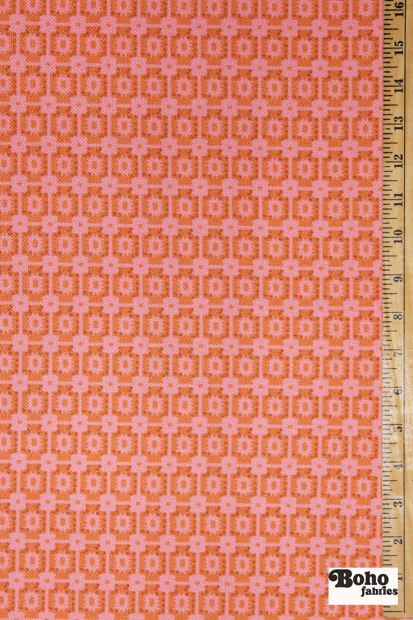 Pink & Orange, Geometric Linen-Look Woven Fabric - Boho Fabrics - Home Dec. & Upholstery Fabric