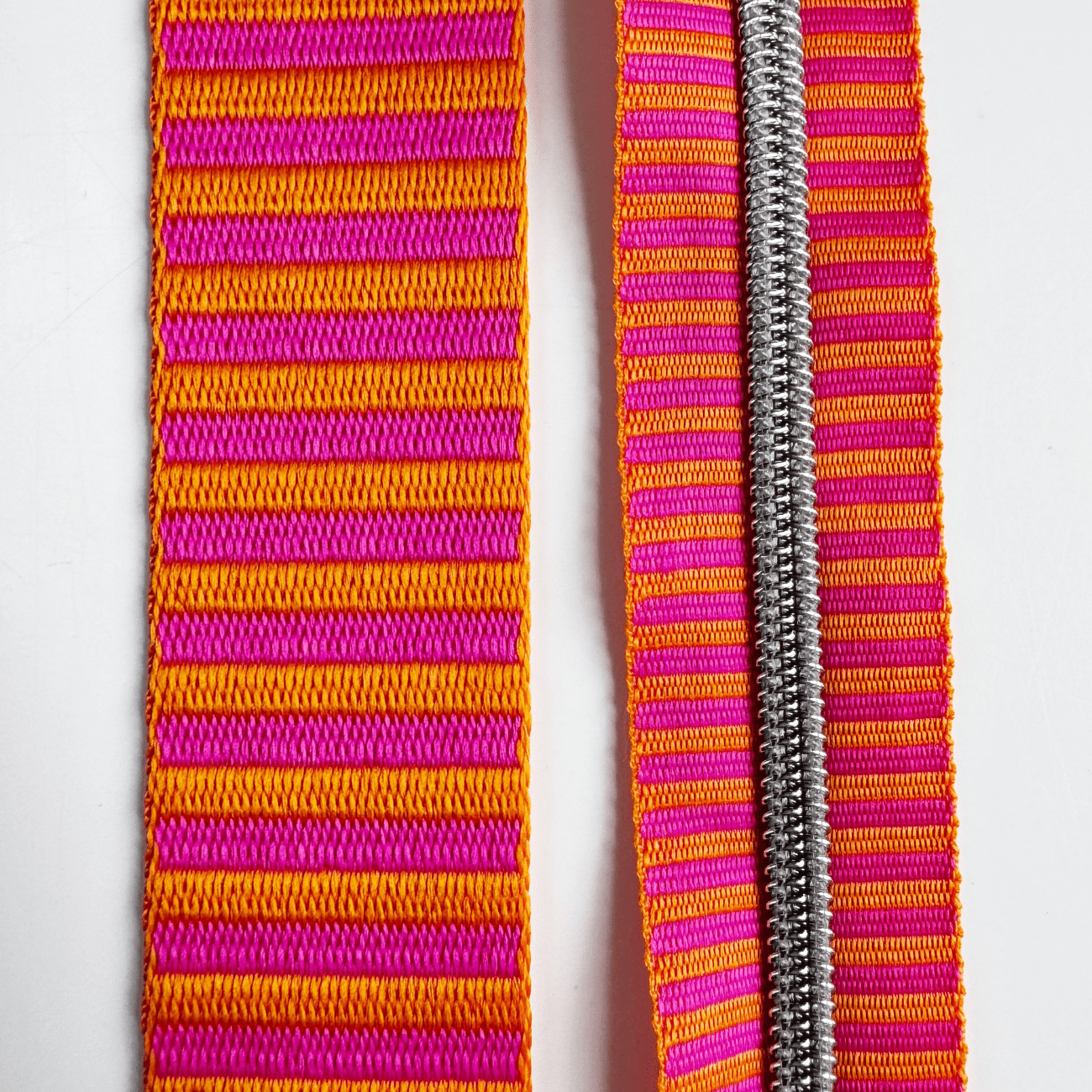 Pink & Orange Striped Jacquard Woven Zipper Tape 5 - Boho Fabrics - Zippers