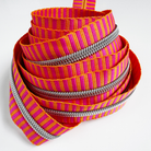 Pink & Orange Striped Jacquard Woven Zipper Tape 5 - Boho Fabrics - Zippers