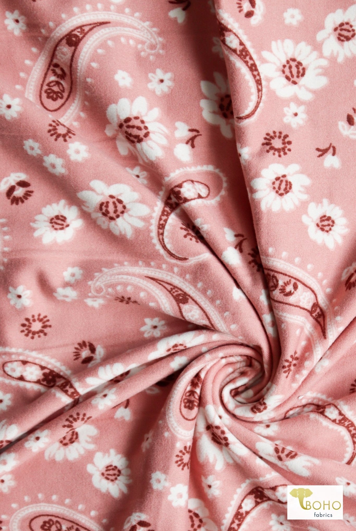 Pink Paisley Bandana, Brushed Poly Print - Boho Fabrics