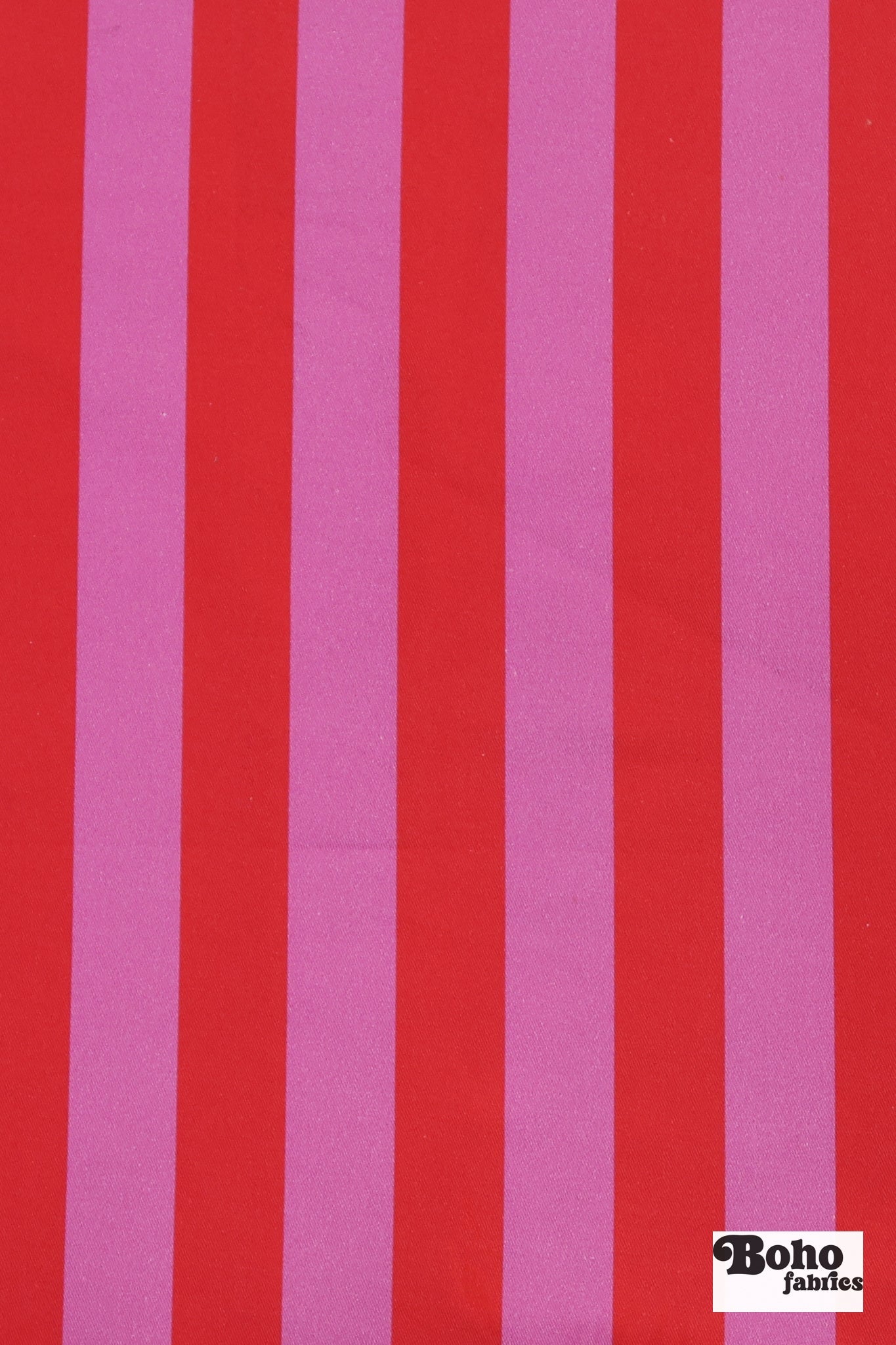 Pink & Red 1 1/8" Striped Cotton Twill Woven Fabric - Boho Fabrics - Twill, Woven