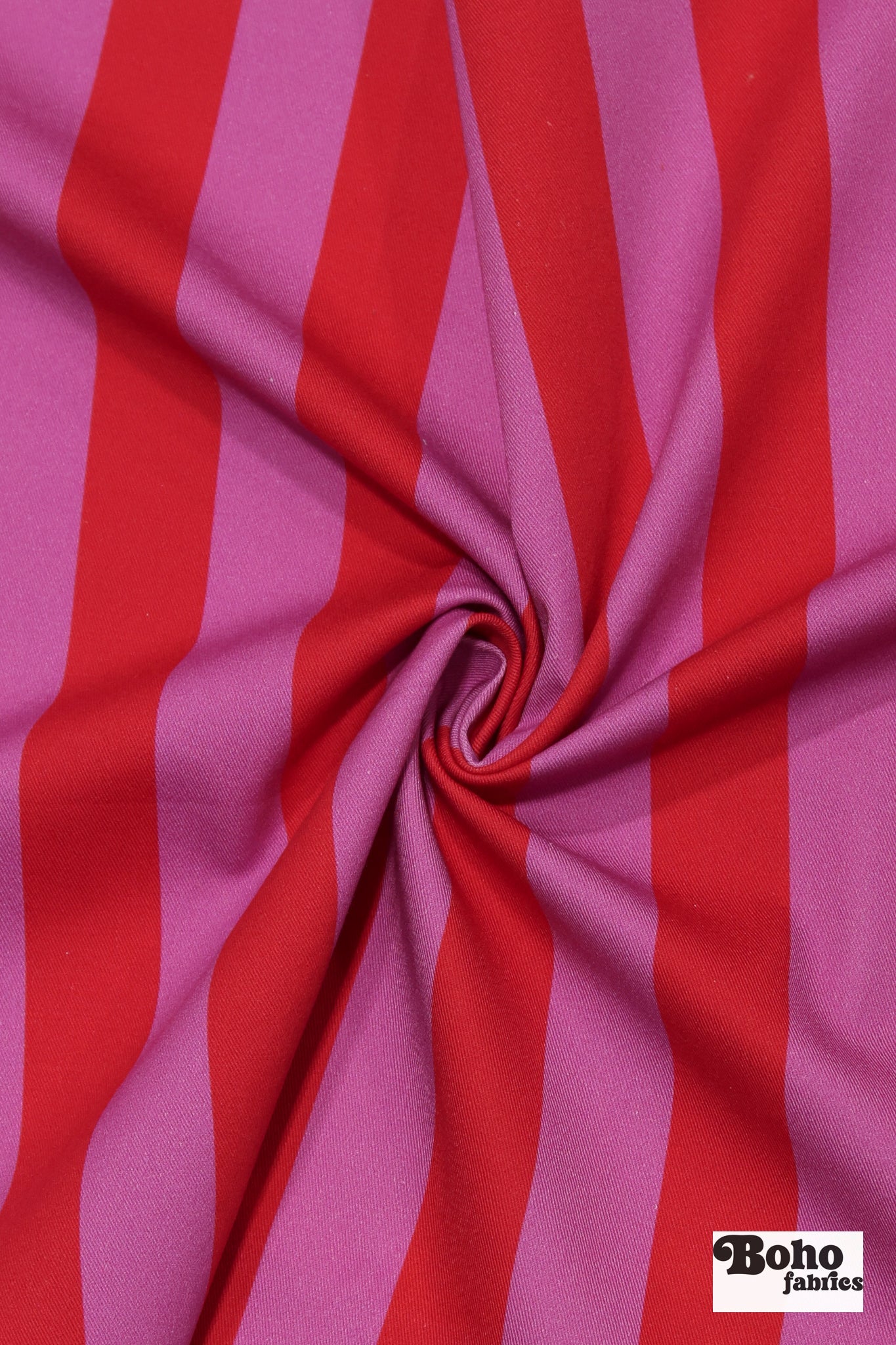 Pink & Red 1 1/8" Striped Cotton Twill Woven Fabric - Boho Fabrics - Twill, Woven