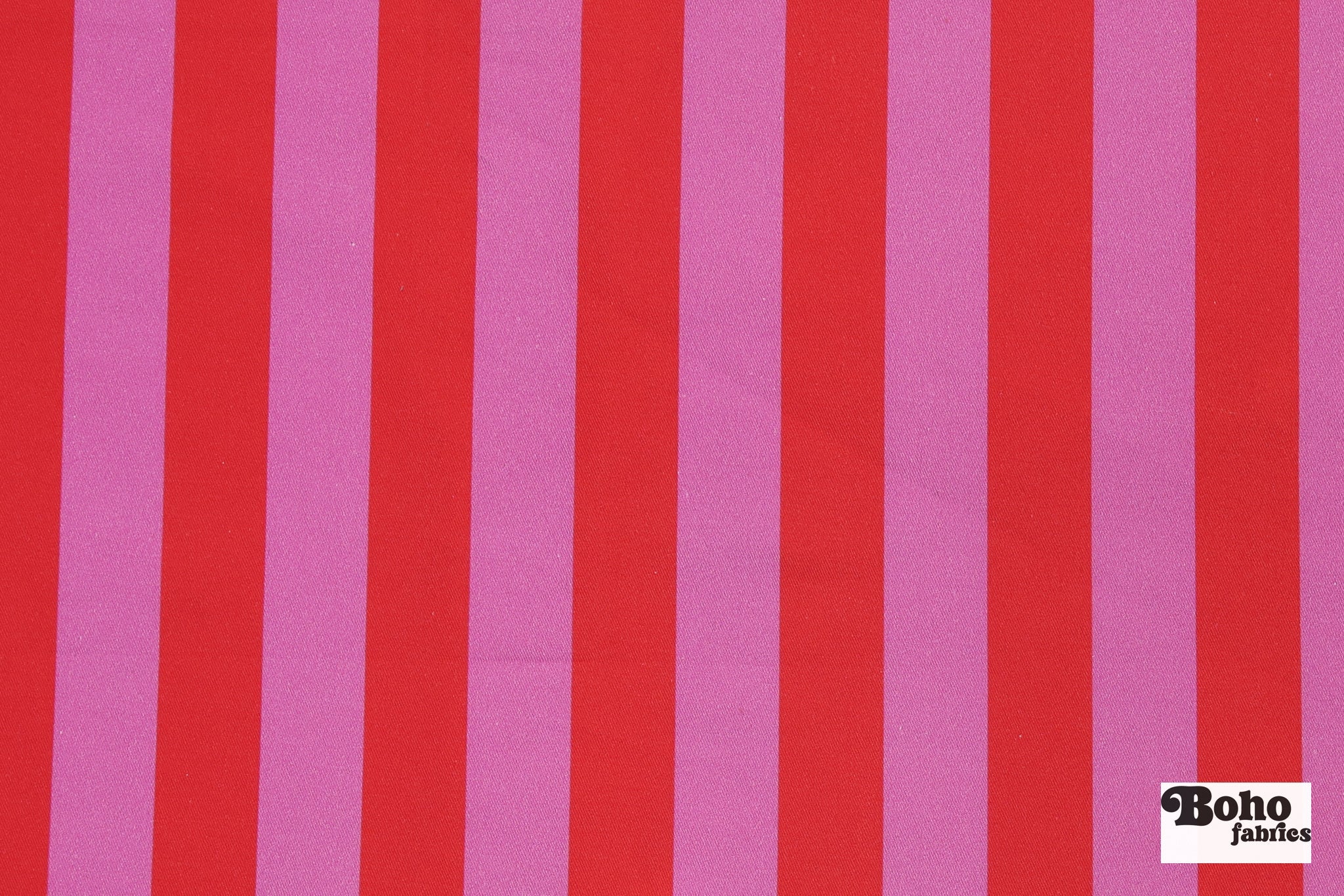 Pink & Red 1 1/8" Striped Cotton Twill Woven Fabric - Boho Fabrics - Twill, Woven